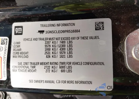 2023 Chevrolet Tahoe 2Wd Commercial Fleet z USA, uszkodzony, nr VIN 1GNSCLED9PR516884